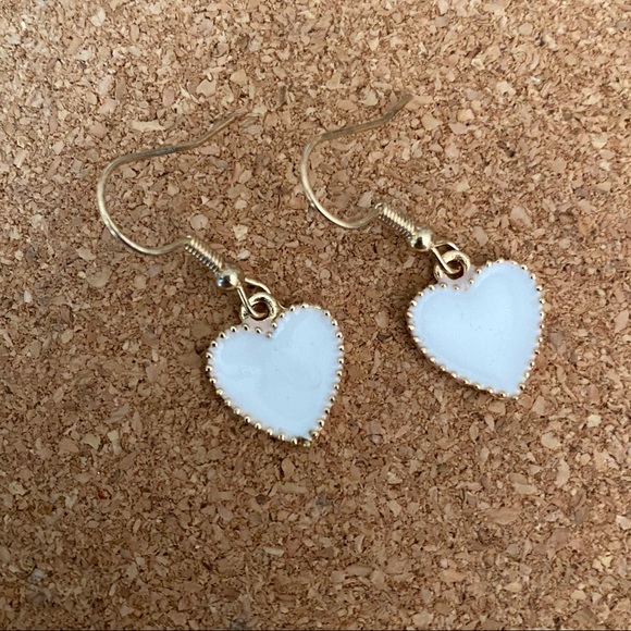 White & Gold Charming Heart Drop Earrings - Picture 4 of 6